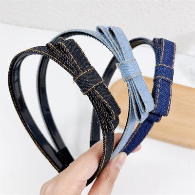 1,5 cm Einfacher Antirutsch Zähnchen Kopfreif Seiten Denim Schleife Geknotete Stirnbänder für Damen Mädchen Tägliches Einkaufen Haarschmuck Zubehör
