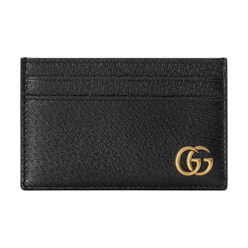 Gucci GG Marmont distressed gold logo leather card holder card holder men's black