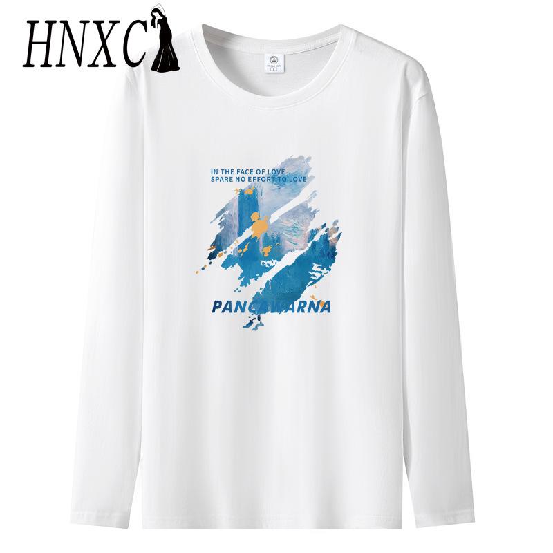 HNXC Bawełniany T-shirt z długim rękawem Męska Moda Luźna Współczująca Koszula