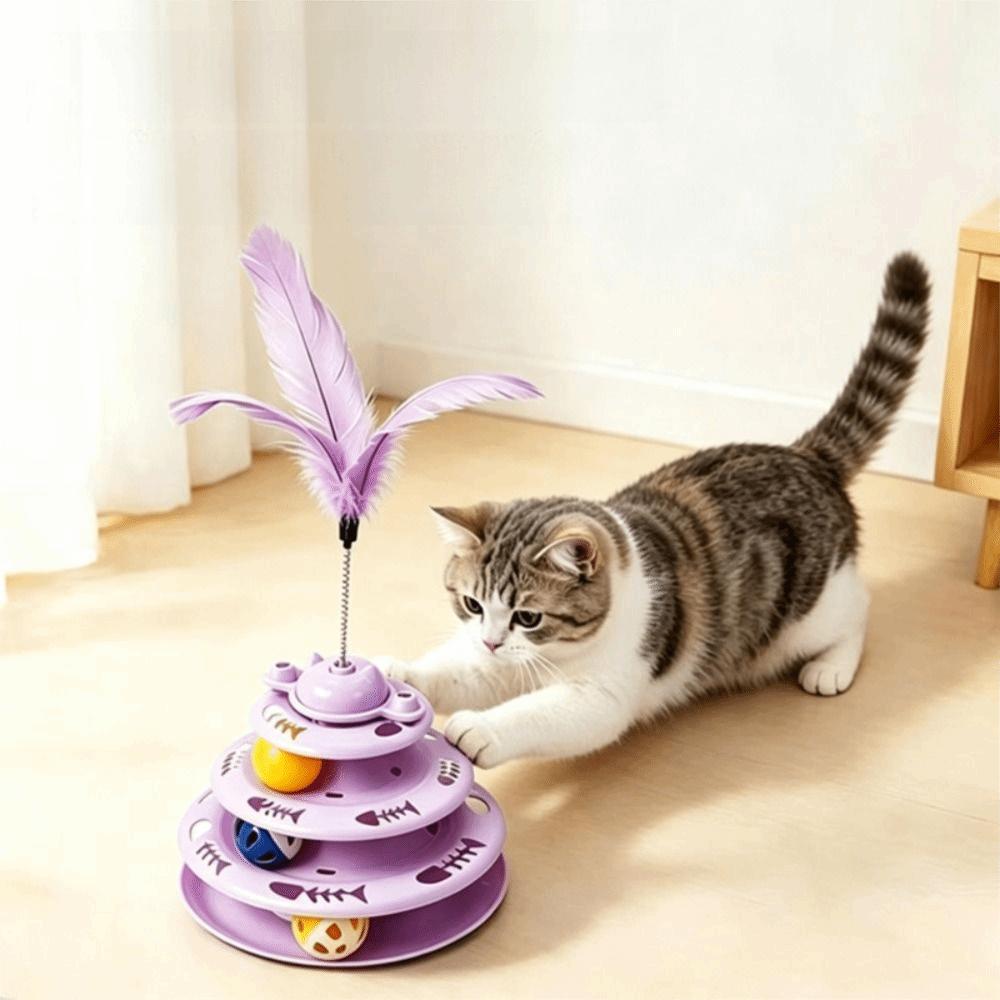 Multi Layer Cat Track Ball Toy Rotating Ball Interactive Cat Toy Kitten Entertainment