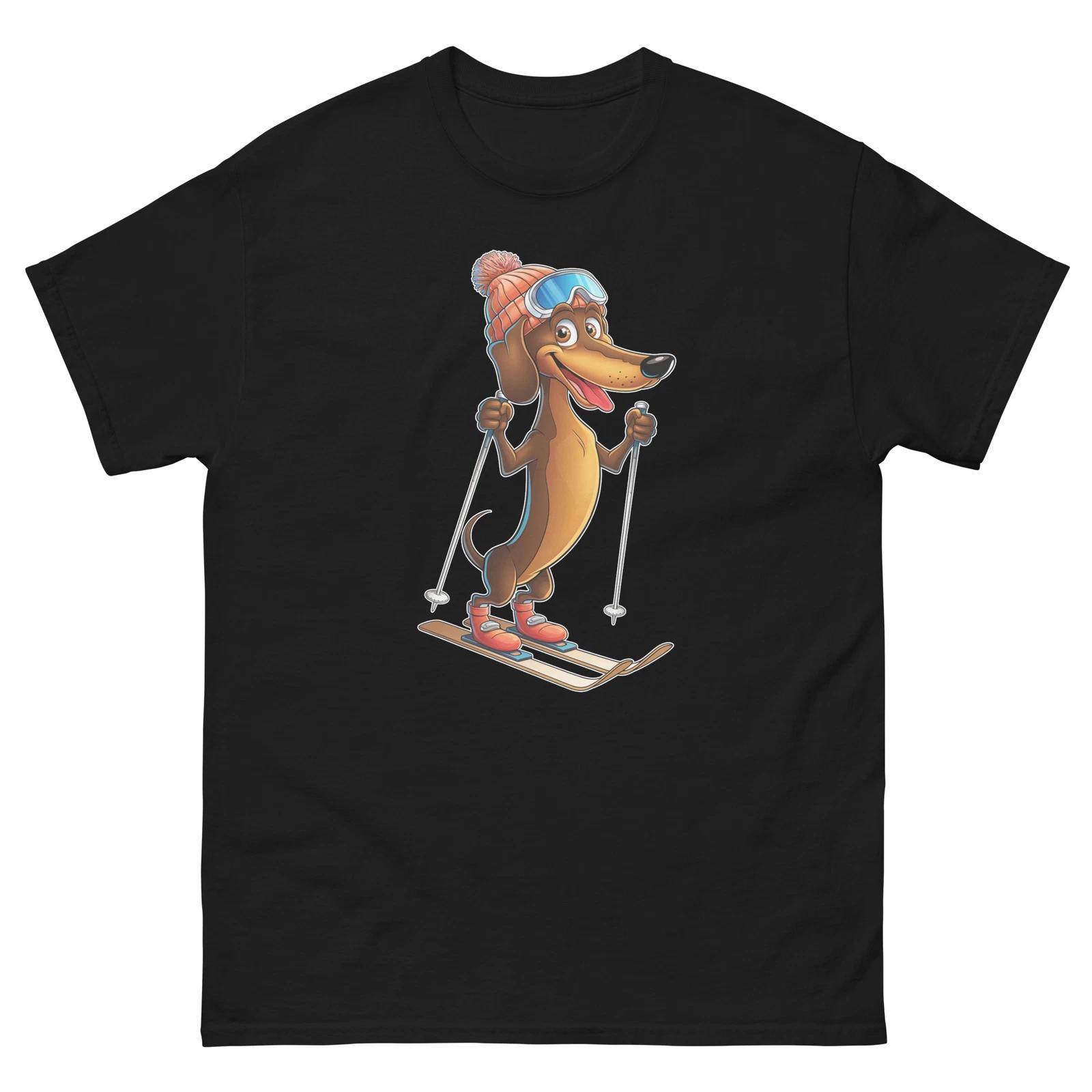 Такса Собака Катание на лыжах Веселье Лыжи Лыжник Футболка 2XL