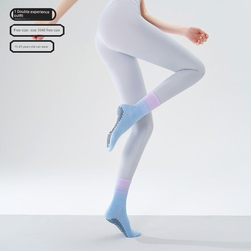 

Long Yoga Socks Yoga Non Slip Professional Female Pilates Adult Fitness Sports Indoor Five Finger Knee Socks Summer [1 Double Experience Pack] Clear Water Blue
