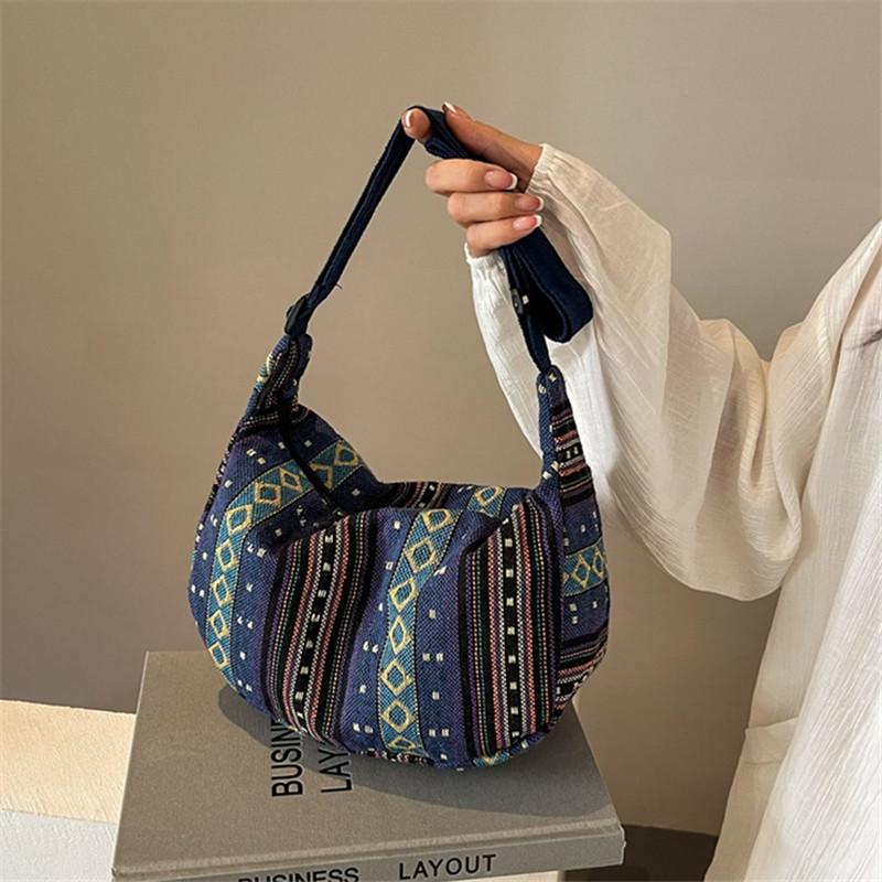 Borsa a tracolla in tela alla moda, stile etnico multicolore, versatile borsa a spalla singola a forma di raviolo per l'abbinamento quotidiano delle donne