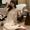 [Casual Minor] Cotton Dress Sweet Vacation Style Loose Nightdress Backless Lace Contrasting Color Silkworm Weisi