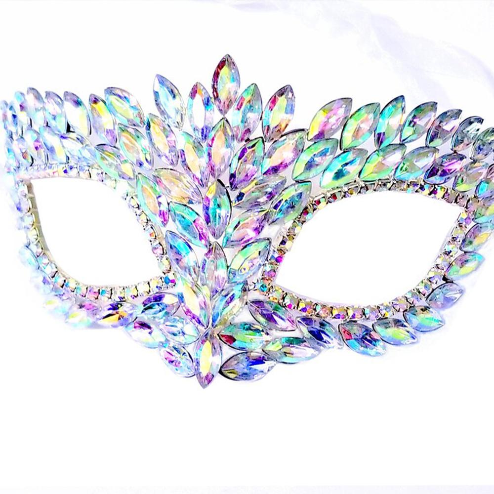 Stonefans Bling Masquerade Face Mask Crystal for Wonen Party Cosplay Carnival Adjustable Rave Statement Rhinestone Mask Jewelry