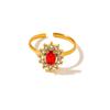 18k Gold-Plated Stainless Steel Open Ring with Sun Red Zirconium - High-End, Non-Fading Design for Women
