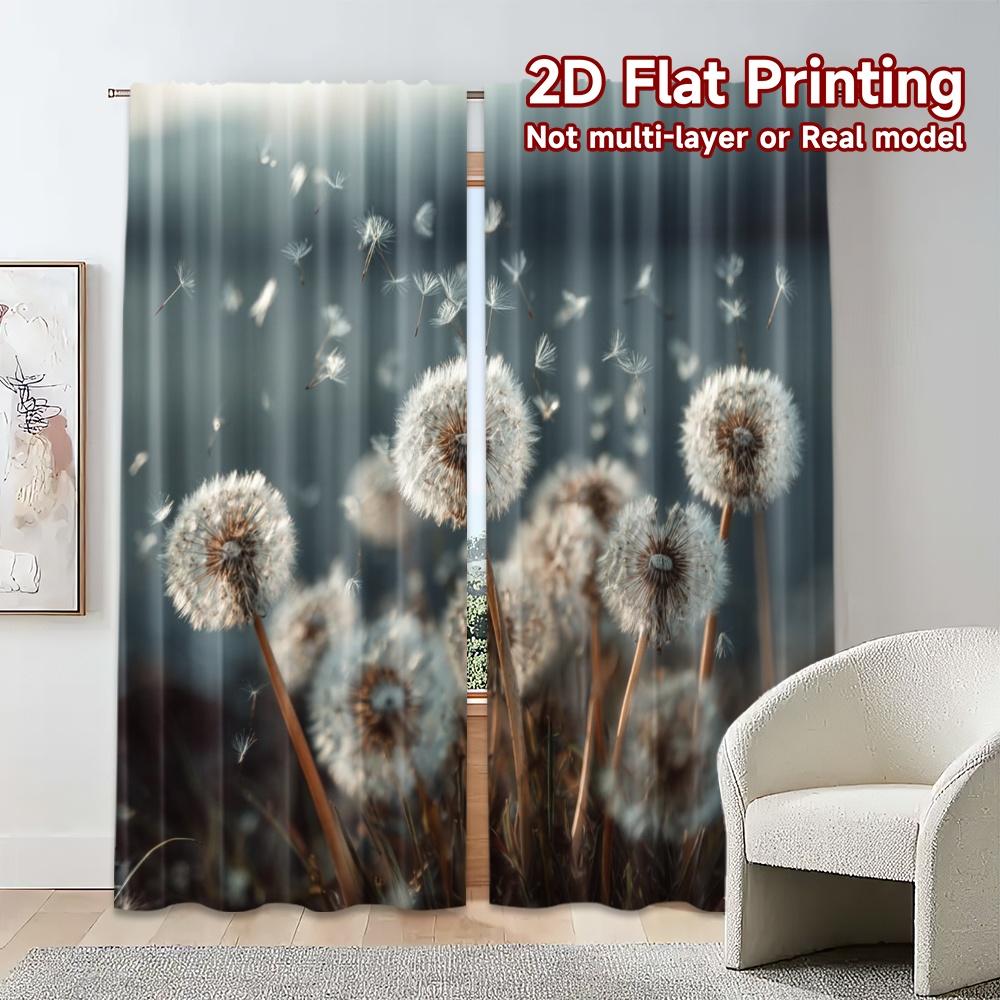 Set Of 2 Modern Flat Printing Curtains Without Rod Dandelion Drift Durable Polyester Curtain With Light Filtering