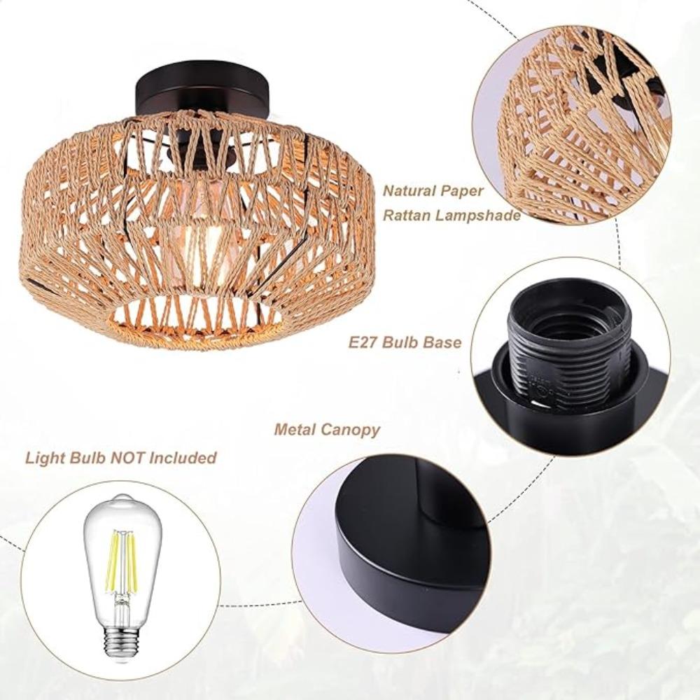 1Pcs Vintage Natural Hand-woven Hemp Rope Ceiling Light Nordic Indoor Decorative Lights for Bedroom Living Room Tea Corridor