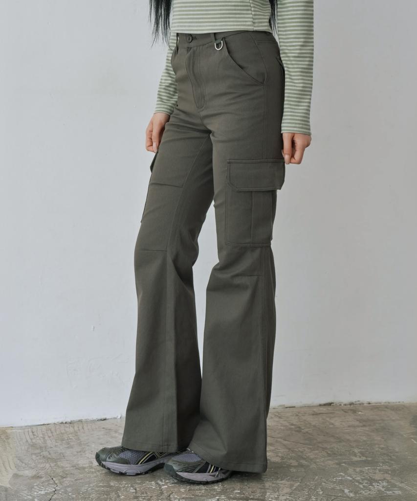WAARFORWOMAN W1154 D-Ring Cargo Bootcut Pants_Charcoal