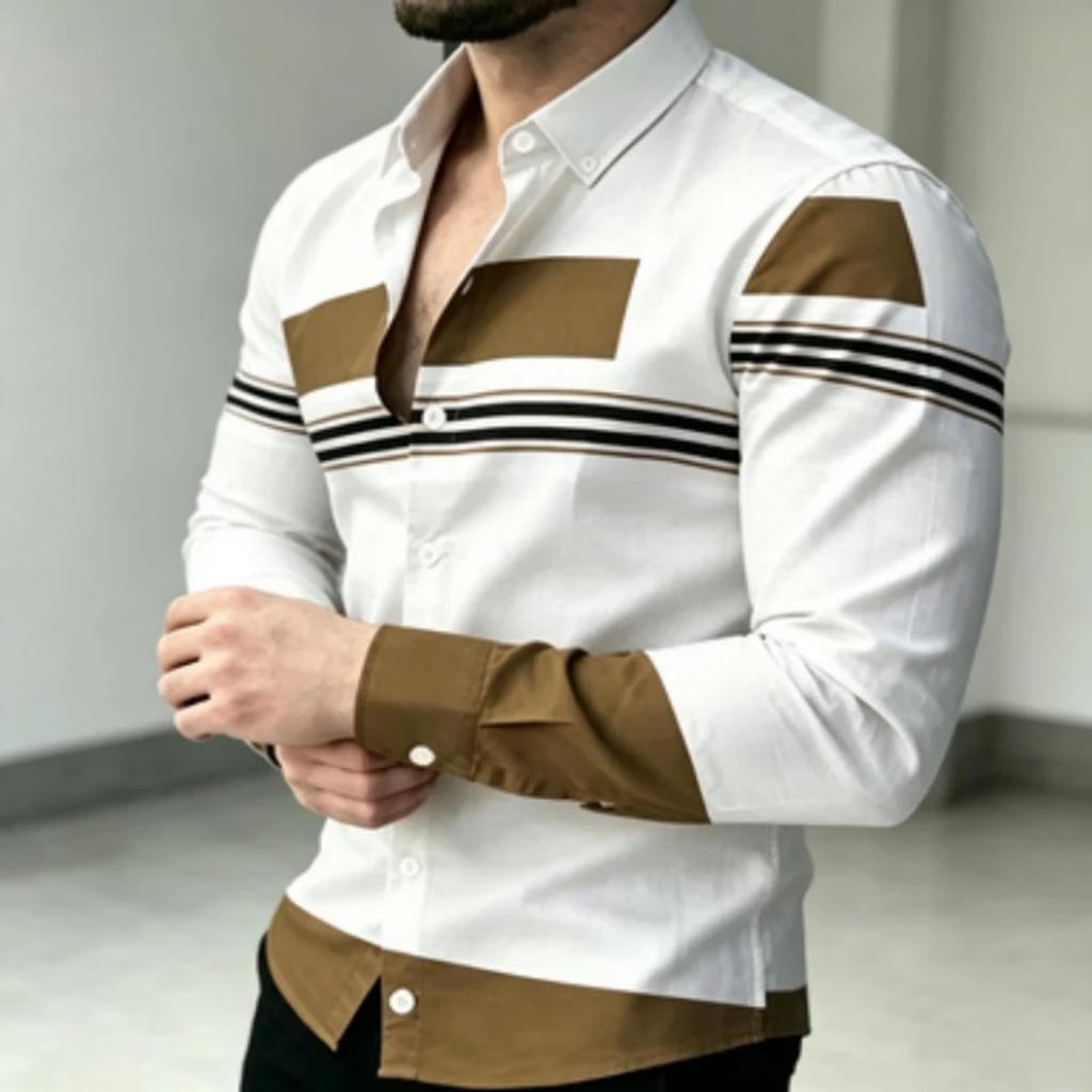 Slim Fit Men's Long Sleeve Shirt with 'calm' Embroidery, Formal Style
