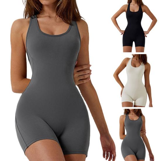 Mameluco de yoga para mujer Cuello en U Sin mangas Flaco Sin espalda Levantado a tope Color sólido Acolchado Elástico Fitness Gimnasio Pilates Entrenamiento Ropa deportiva