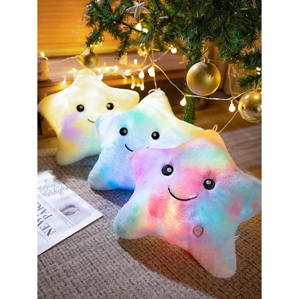 Tie-Dye Rabbit Fur luminous Star Plush Toys Cartoon Lovely Colouful Shiny Star Stuffed Dolls Soft Homedecor Sleeping Pillow