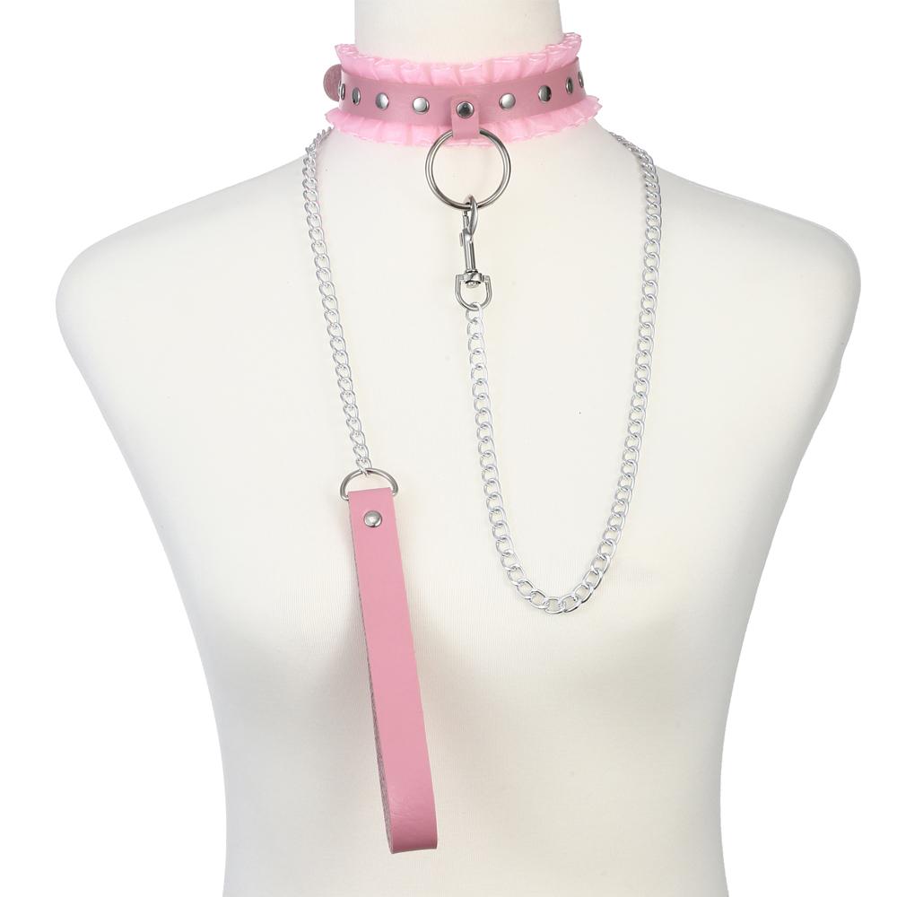 Chain Leash Choker Collar for Women Alt Fashion Leather Chocker Sexy Costume Jewelry Halloween Cosplay Accessories