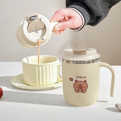 Taza de Café Capibara Portátil WORTHBUY con Pajita y Asa Acero Inoxidable 304 Sellada Doble Pared Vaso de Agua Vaso Reutilizable para Beber