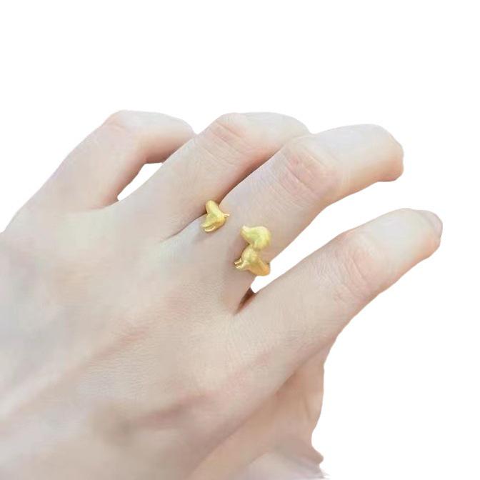 Dachshund-inspired Silver & Gold-Plated Frosted Ring: Elegant, Cute, and Versatile Design for Women