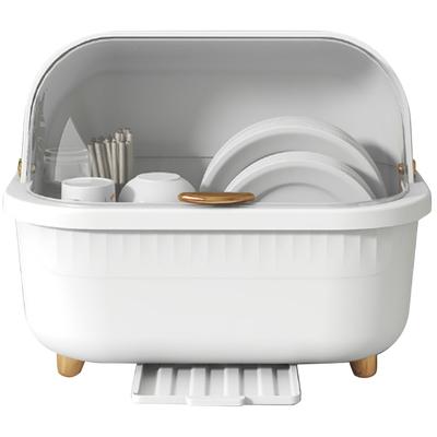 Escurridor de platos multifuncional que ahorra espacio con tapa para accesorios de cocina.