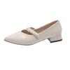 Fashion Spring new coarse heel shoes women's fashion pointed head shallow mouth beaded waterproof non-slip low-top shoes