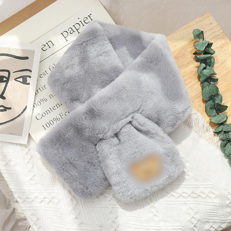 Imitation Rex Rabbit Hair Scarf Female Autumn and Winter Cute Bear Thickened Warm Student Solid Color Fluffy Scarf Neck Protection