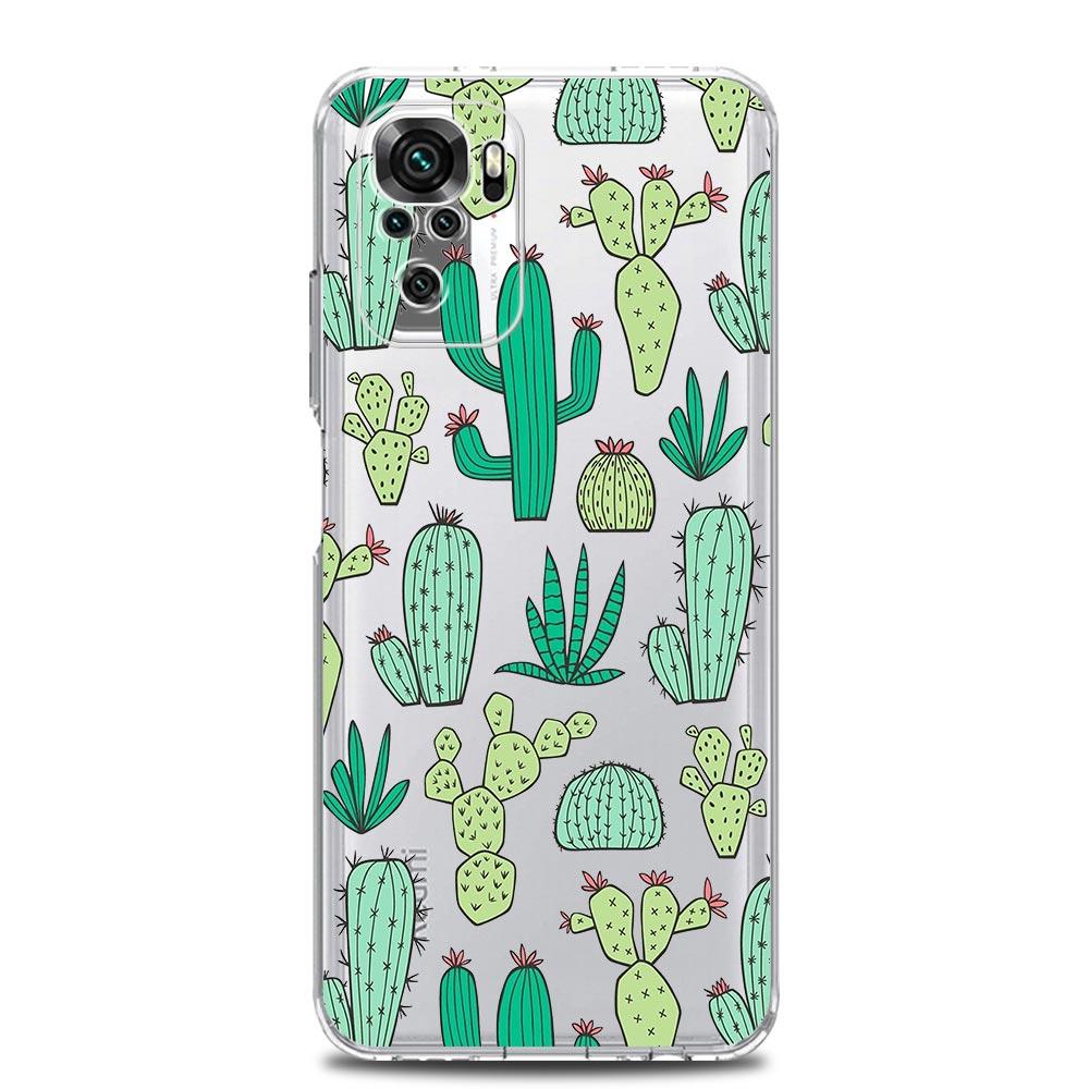 Cute Green Cactus Botany New Square Clear Phone Case For Xiaomi Redmi Note 12 11 9S 9 8 10 Pro+ 7 8T 9C 9A 8A K40 Gaming Cover