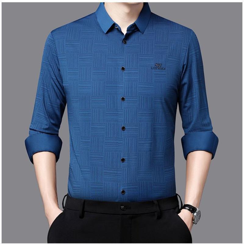 Autumn Middle-Aged Men's New Long-Sleeved Seamless Lapel Shirt Fashion Casual Shirt