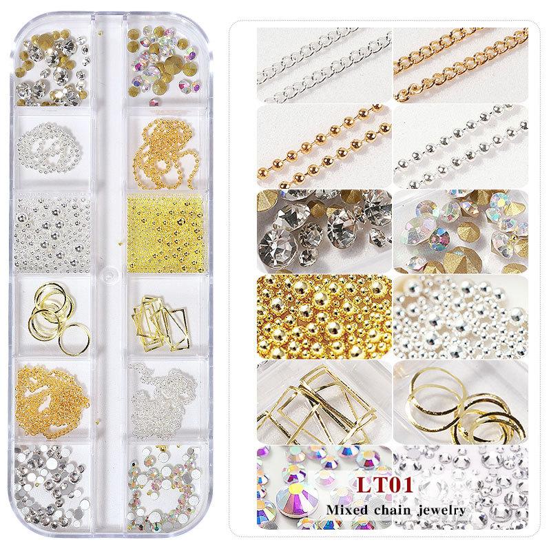 Nail Art Jewelry, Small Chain 12 Boxed Gold And Silver Diy Decorative Nail Sticker Metal Chain
