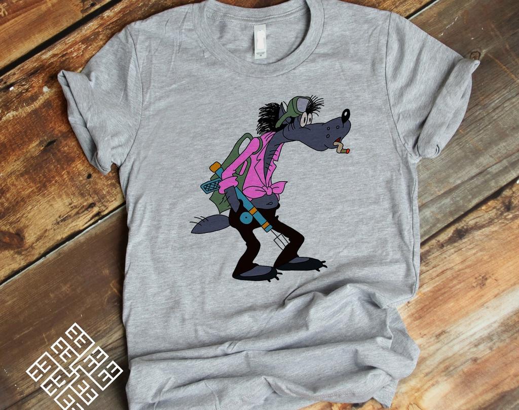 Nu Pogodi Wolf Smokes a Cigarette Before Spearfishing, Soyuzmultfilm Nu Pogodi Wolf T shirt, Soviet Union Russian Cartoon Well Just You Wait