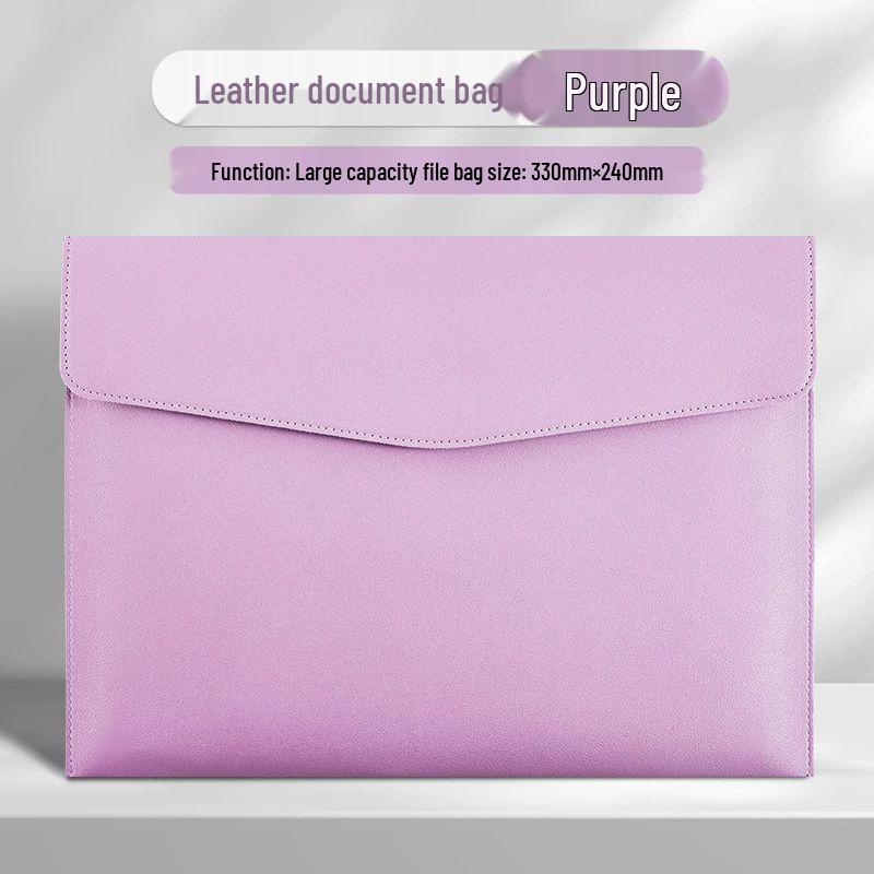Waterproof Leather A4 File Folder with Snap Button - Business Storage Bag, Customizable Logo