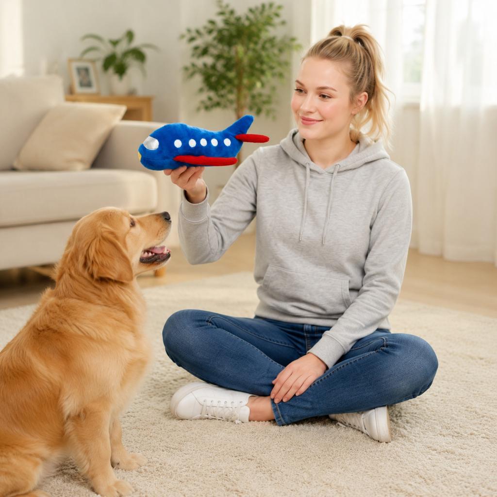 Dog Toy Rope Knot Airplane Squeaky Chew Tug Toy Durable Interactive Pet Play Accessory for Teeth Cleaning and Exercise
