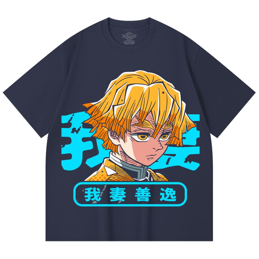 230 Gsm 100% Cotton Demon Slayer V100 Zenitsu Print Unisex Heavy Cotton T Shirt