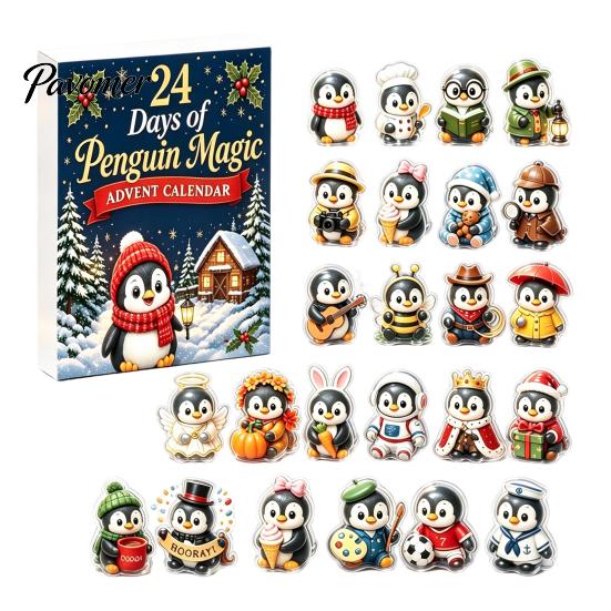 24 Days Countdown Calendar Guinea Pig Advent Calendar, 24Pcs Acrylic 2D Ornament Set with Penguin Shaped Christmas Decorations Outfits, Tree