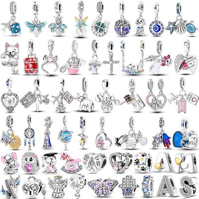 HOT Charms Beads 925 Copper Pink Cat Paw Luminous Firefly Devil Eyes Alphabet Charm Fit Original Bracelet DIY Women Zircon Gift
