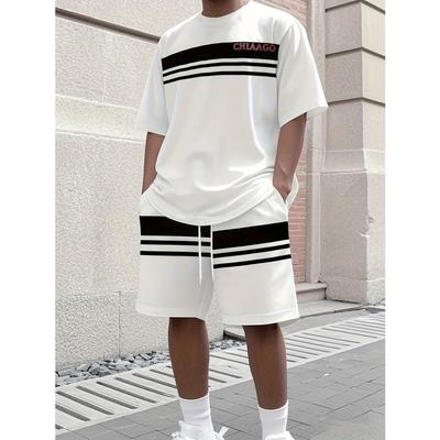 2026 New Men's Athletic Set Los Angeles Print Short-Sleeve T-Shirt Casual Athletic Set Streetwear Shorts Two-Piece Men's Set