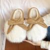 Women's Furry Bow Cotton Slippers: Thick-Soled, Velvet-Lined, Warm, Non-Slip for Autumn & Winter Indoors