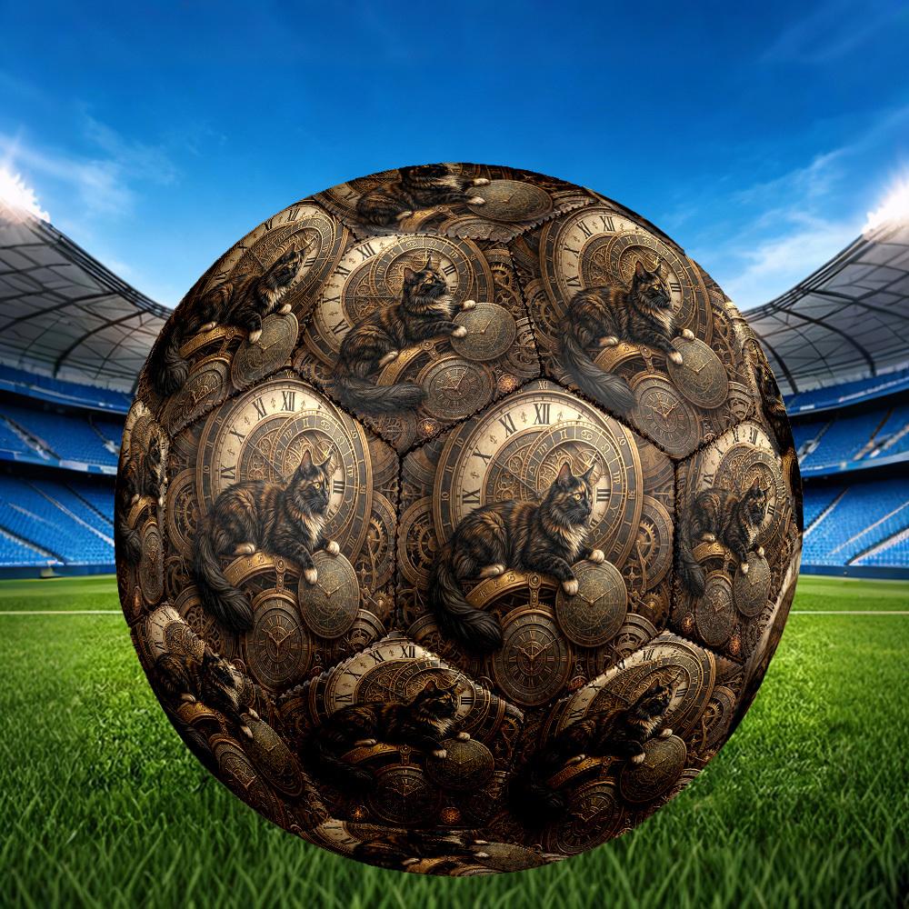 1pc Steampunk Cat Clockwork Theme Soccer Ball Football, Size 5, Lightweight PVC, Outdoor Training Soccer Ball,Sports Gift t61478
