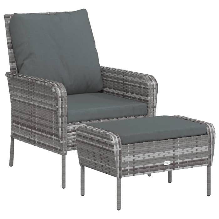 VidaXL Chaise de jardin avec tabouret gris résine tressée, chaise de jardin, siège de jardin, chaise de patio, chaise 364115