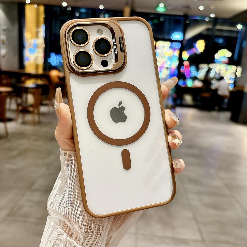 Custodia Protettiva in Silicone Trasparente a Colore Solido con Supporto per Obiettivo Fotocamera e Ricarica Magnetica per iPhone 17 16 PM 15 Plus 14 13 12 11 Pro Max