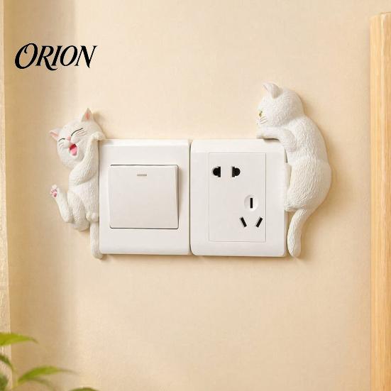 Unique Home Interior Accents 3D Cat Light Switch Sticker, Decorative Resin Wall Plate Cover, Cute Animal Double Socket Guard Stickers, Peel And Stick