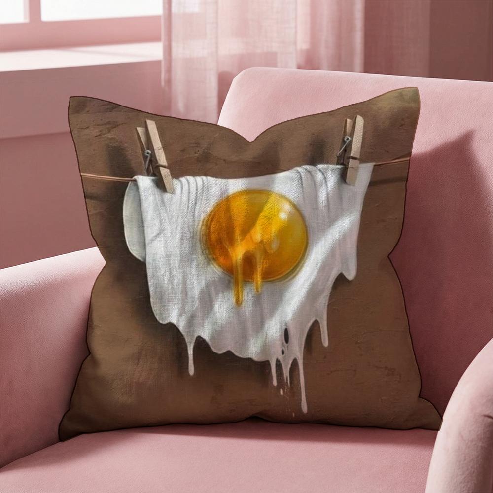 Funny Food Fried Egg Cushion Cover Multi-Scene Pillow Cover for Home & Car - Reversible, Soft & Durable for Daily Use