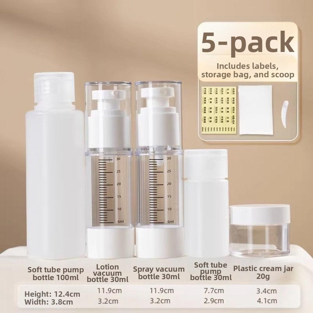 

Leak Proof Vacuum Press Pump Bottles Transparent Shampoo Empty Container Toiletries 5Pcs/Set