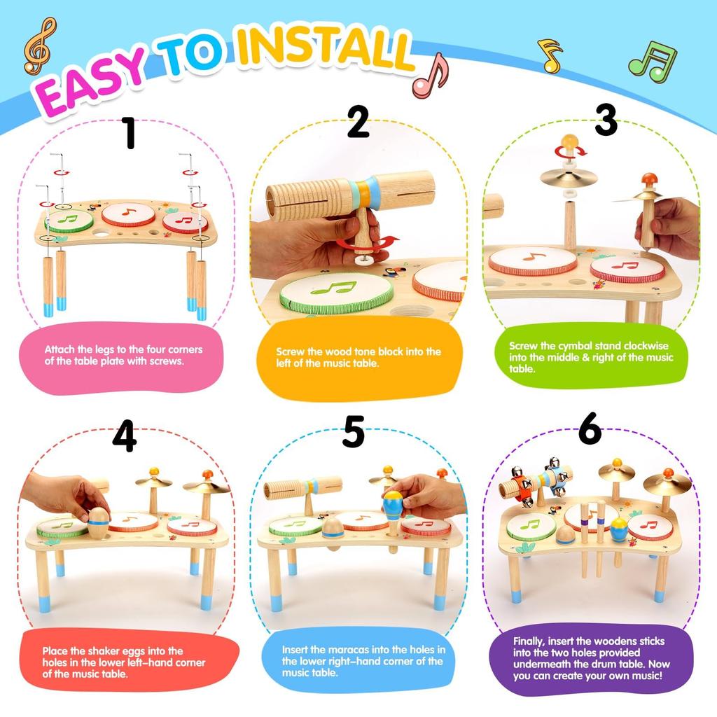 OATHX Kids Drum Set 11 In 1 Musical Instrument for Preschool Educational Musical Montessori Toddler Drum Percussion Birthday Gift for Boys and Ages -