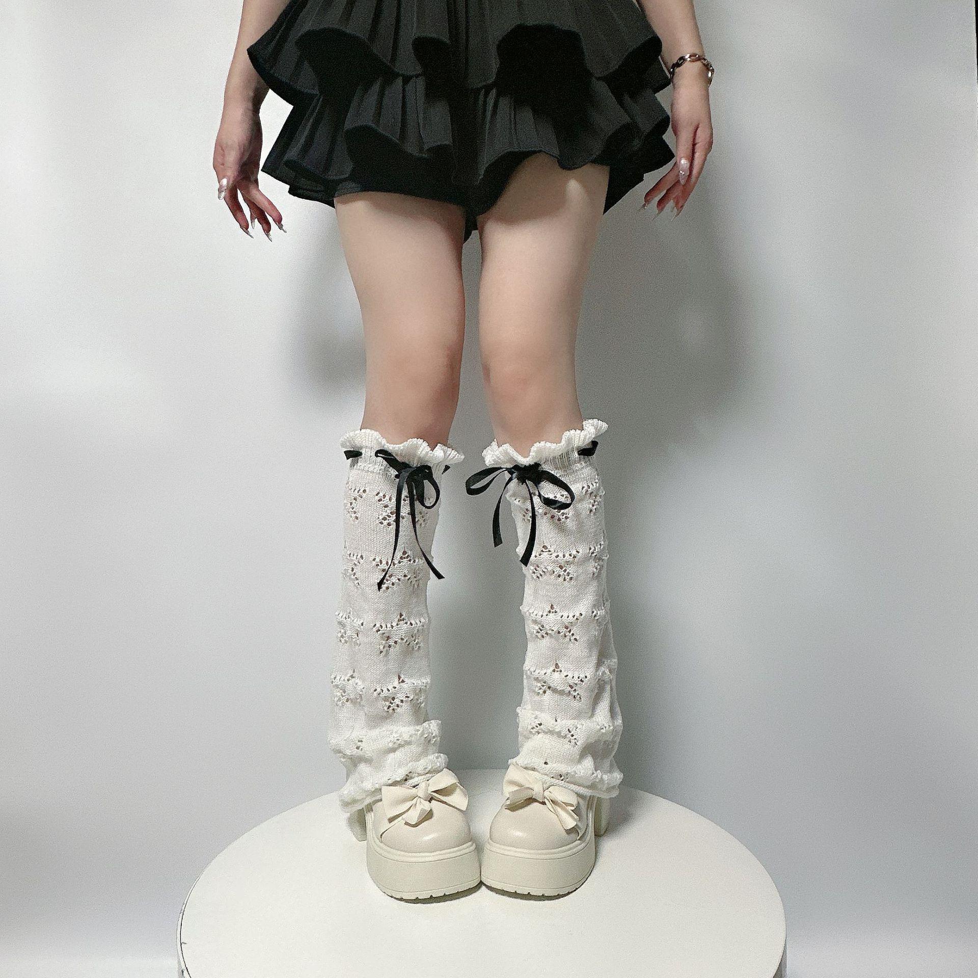 

Гетры с лентами в стиле Y2K: Летние ажурные гетры на завязках белый