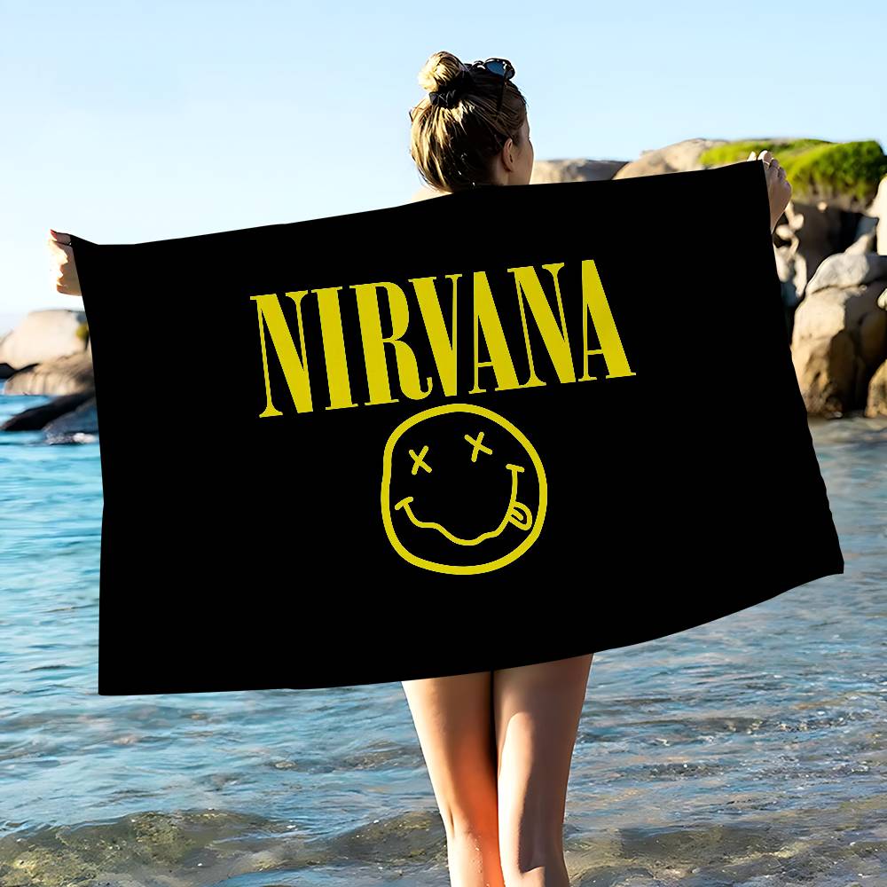 A-N-Nirvana-Rock Band Asciugamano da Bagno Microfibra Morbido Assorbente Traspirante Per Ragazza Bambini Decorativo Cartone Animato Asciugamano da Spiaggia