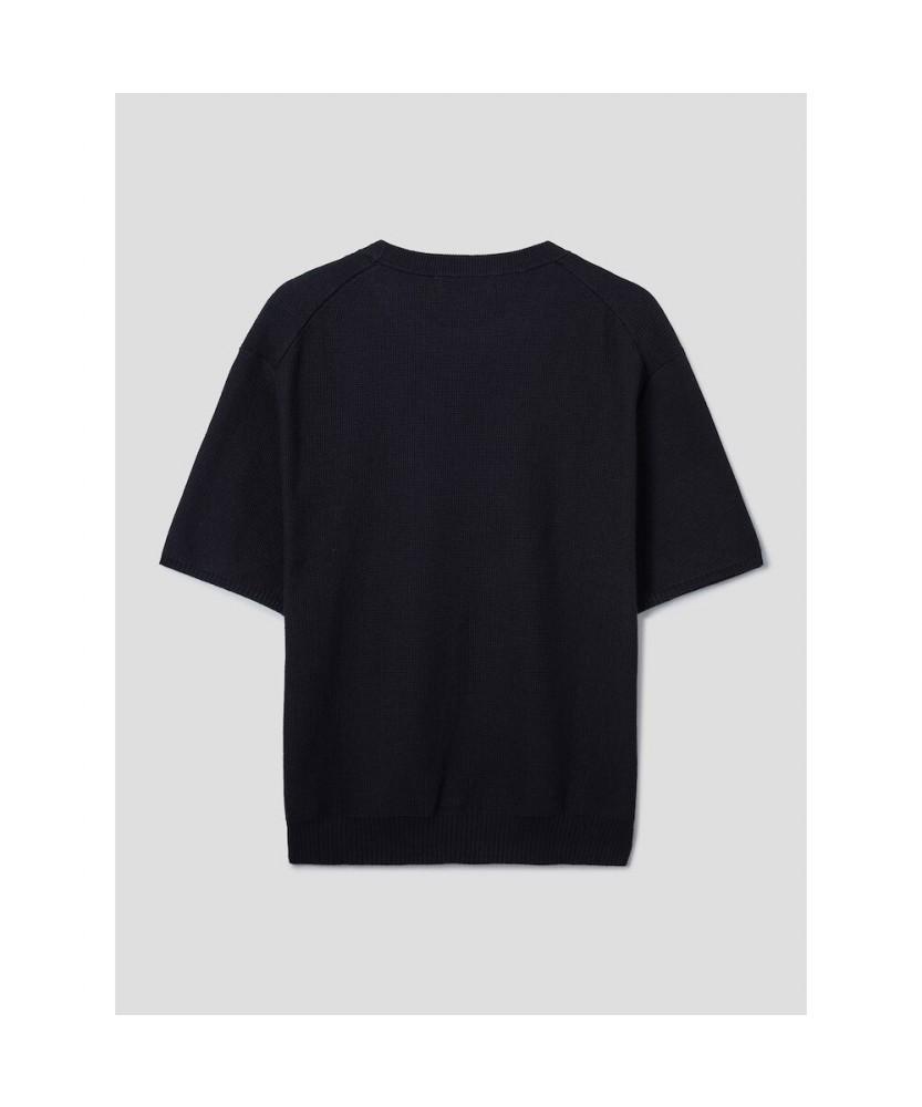 8SECONDS Printed Lettering Short Sleeve Knit - Black