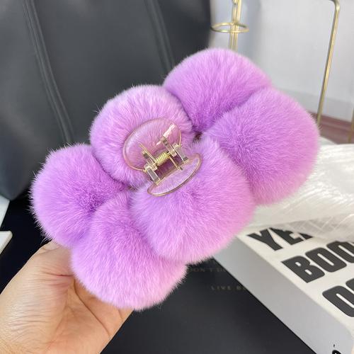 Rex Rabbit Fur Ball Large Hairpin Head Online Celebrity Cute Plush Catch Clip Hair Accessories Autumn and Winter Korean Hair Catch Headdress.