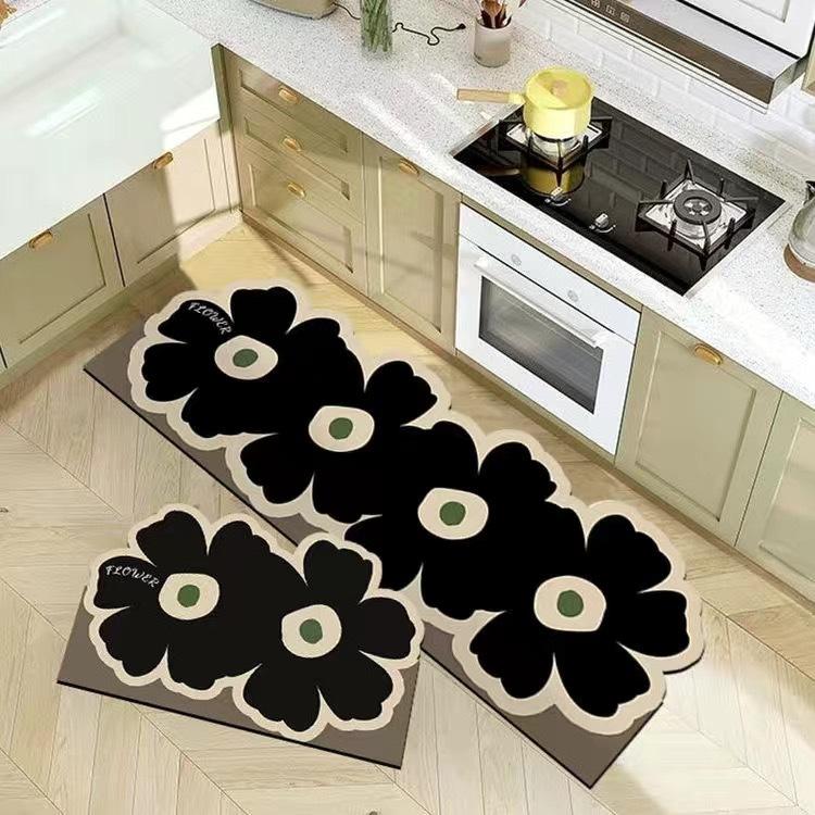 Minimalist Kitchen Door Mat Stylish Floral Anti Oil Stain Non Slip Stain Resistant Bathroom Mats