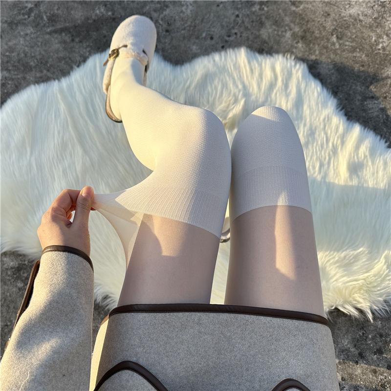 

Светло-серые колготки с махровой пэчворк-вставкой - Утягивающие ногу, имитирующие гольфы до колена, чулки выше колена, чулки до бедра для женщин