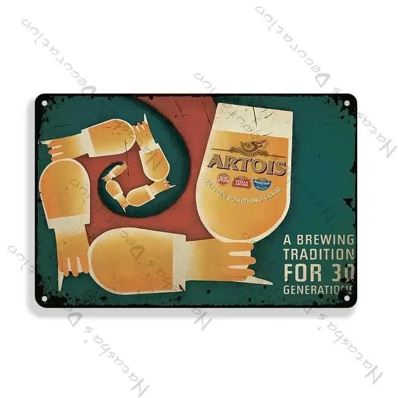 Stella Artois Decorative Plate Wall Decor Beer Metal Signs Wall Plate Vintage Metal Tin Sign Industrial Decor Home Bar Tin Sign