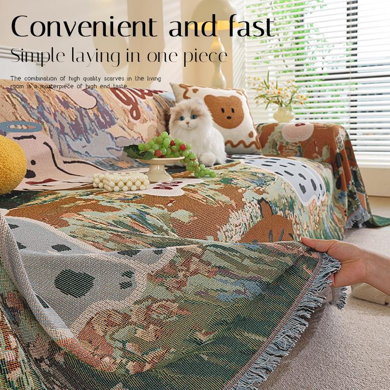 2025 new cartoon style sofa cover, universal in all seasons, non-slip and dustproof, three seats and one concubine full set of sofa cover