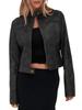 Giacca Moto Corta Vintage da Donna in Ecopelle con Zip e Collo Alto Cappotto Biker Corto Casual