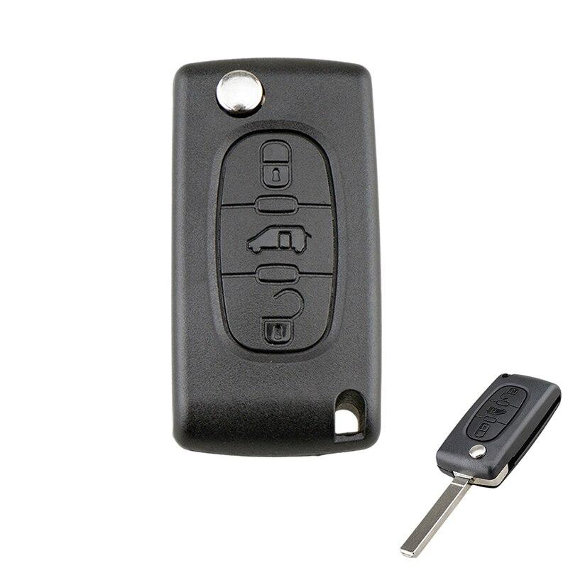 CE0536 Replacement Car Key Fob Shell for Peugeot 207 307 407 308 for Citroen C2 C3 C4 C5 Berlingo, 3 Buttons Flip Case with Uncut VA2 Blade